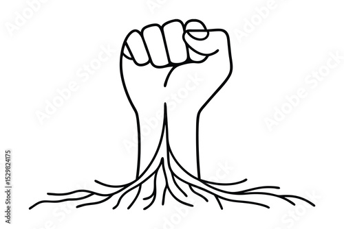 Rooted power strong fist line drawing illustration