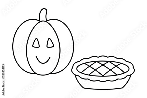 Smiling Pumpkin and Delicious Pumpkin Pie Autumn Harvest Treats