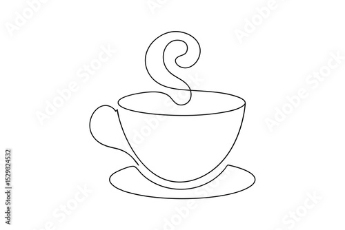 Single line drawing of a coffee cup with steam