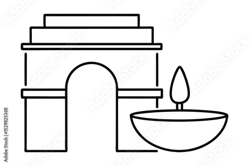 Simple line drawing archway with lit diya lamp