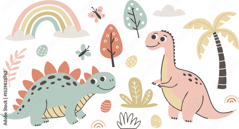 Fototapeta premium Cute marina life set with fish, whales, seaweed, marina elements for your design, childish hand drawn sea elements. playful and colorful vector illustration of cute underwater sea animals in a cartoon