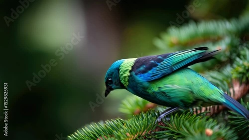 Vibrant blue and green bird perched on a branch