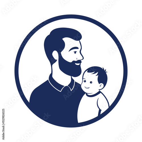 Happy Father's Day logo, a father with her baby in a circle with a white background. 