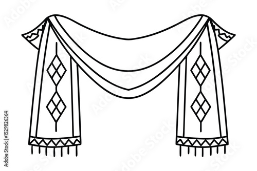 Decorative line drawing of a traditional woven shawl