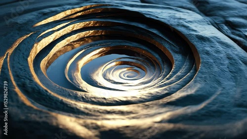 Abstract concentric rock formations with golden details