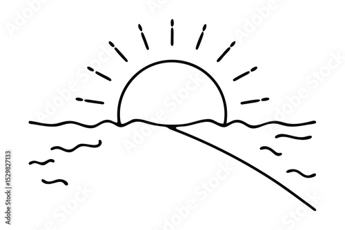 Simple line drawing ocean sunset beach sunrise minimalist art