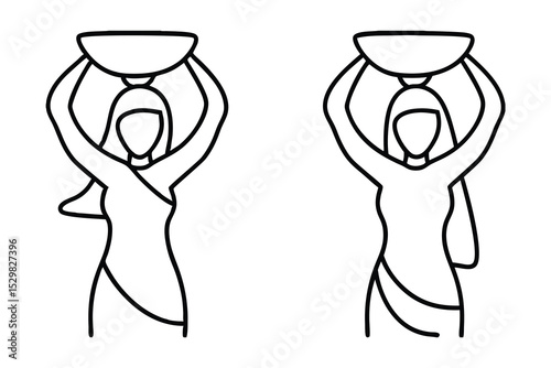 Woman carrying a bowl line drawing illustration