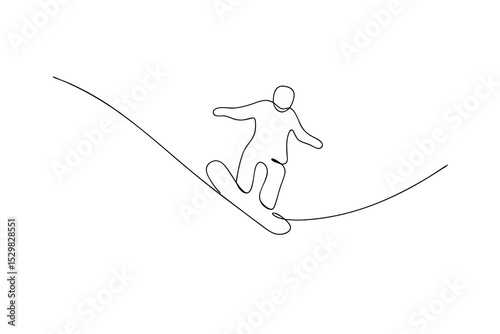 Continuous line drawing snowboarder winter sports action