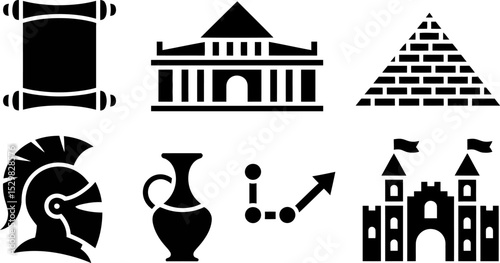History ancient civilization icons set vector illustration historical symbols antique design 100 editable stock vector illustration