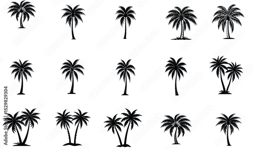 Fototapeta premium Set of Palm Tree Silhouette Vector Illustration