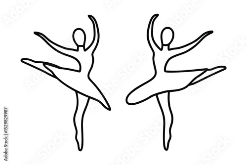 Elegant line drawing of two ballerinas in pose
