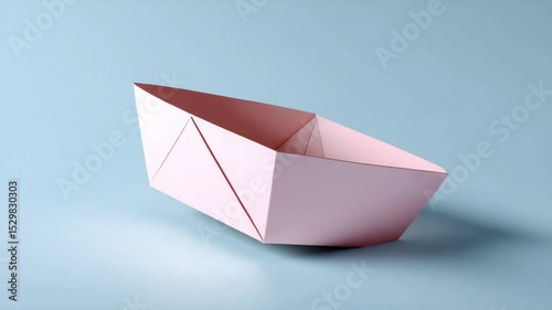 A high-resolution mockup featuring a delicate pink folded paper box with crisp edges and subtle shadows, placed centrally on a clean light blue background. The box showcases precis