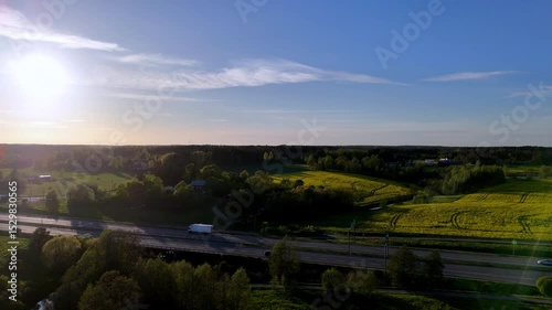 Wallpaper Mural Sunny Meadows and Roadway in Raisio, Southern Finland – Aerial Drone View Torontodigital.ca