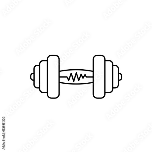 Dumbbell with pulse sensor.  Linear icon on transparent background. Editable SVG.