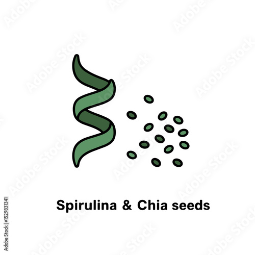 Superfoods (spirulina, chia). Linear icon on transparent background. Editable SVG.