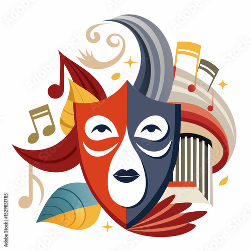 World Opera Day Vector Icon Mask Music Theater White Background