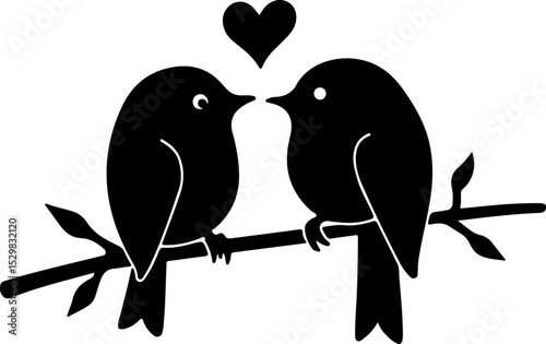Cute Love Birds on Branch with Hearts vector design