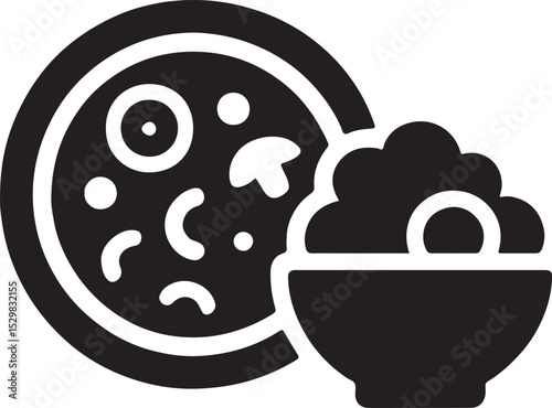 Silhouette vector of pizza and salad combo, ideal for food menu, restaurant, and healthy meal designs.
