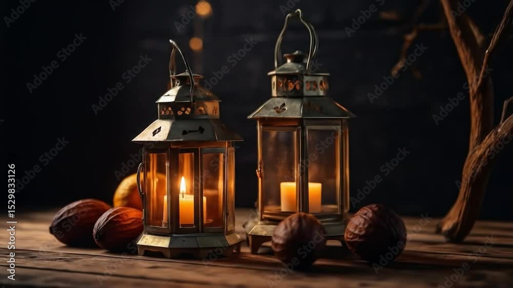 Traditional Ramadan lanterns glowing with warm light for Islamic celebration and decoration