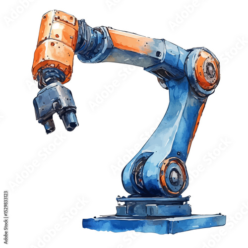 watercolor vector of Industrial Robots, isolated on a white background.