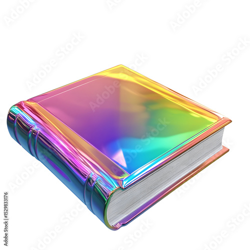 A Vibrant Holographic Book Against Transparent Background