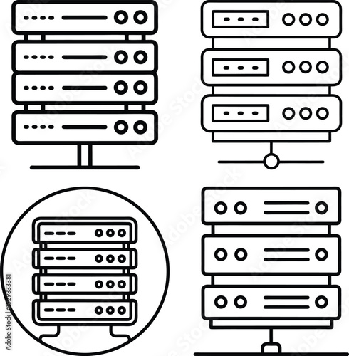 Set of Server rack icon outline isolated on a white background. Best for poster design icon sign vector sketch freehand outline hand drawn picture sketchy silhouette illustration

