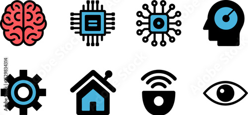 Ai technology icons artificial intelligence machine learning smart home automation vector design set editable stock vector illustration