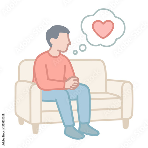 Vector Illustration Person Thinking About Love on Couch