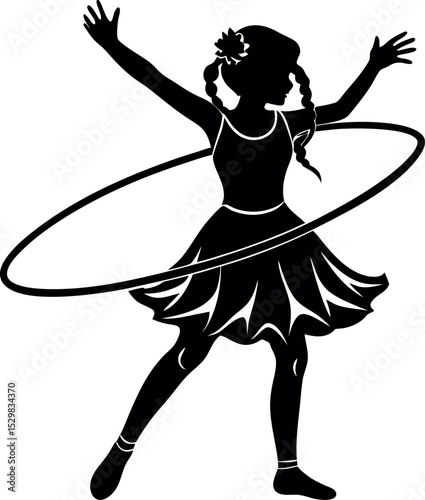 Silhouette of Girl Hula Hooping on White Background