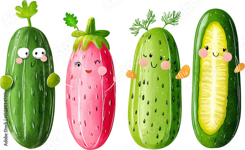 Cartoon vegetables with smiling faces on them
