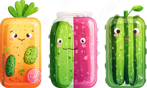 Cartoon vegetables with smiling faces on them