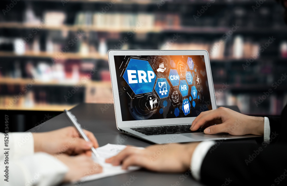 Fototapeta premium ERP enterprise resource planning software for brisk business to plan the marketing strategy