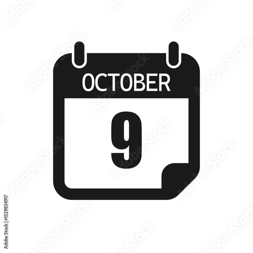 Vector icon page day calendar - 9 October month
