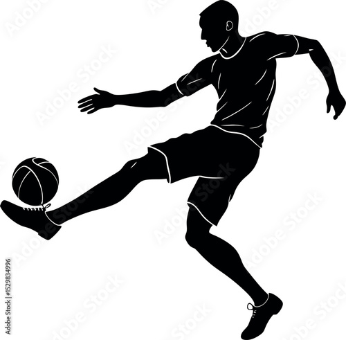 Silhouette of Man Kicking Football on White Background