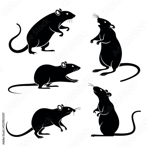 Vector Set of Rat Silhouettes – Rodent Clip Art Collection for Wildlife and Pest Themes