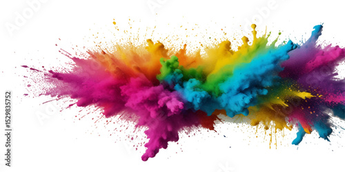 Vector abstract colorful rainbow holi paint and colorful cloud smoke powder explosion isolated on transparent wide panorama background.	
