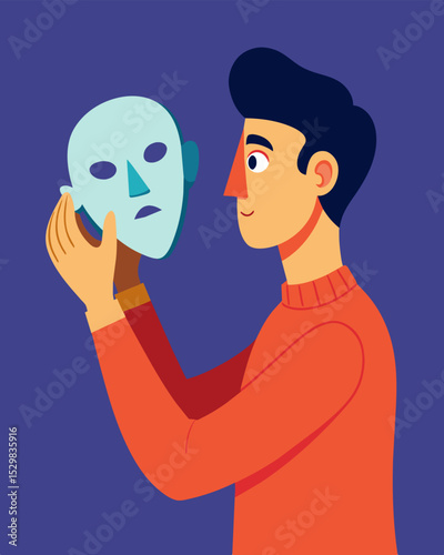 Deftly manipulating the mask they control the perception others have of them concealing their true self.. Vector illustration