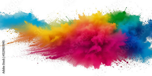 Colorful smoke rainbow painted holi fog festival background. Colorful rainbow paint color smoke cloud explosion isolated on transparent background.	