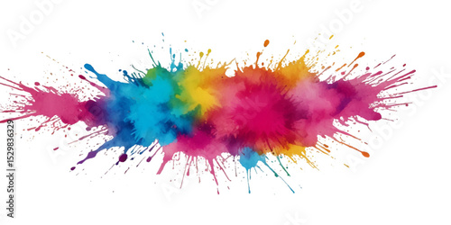 Vector abstract colorful rainbow holi paint and colorful cloud smoke powder explosion isolated on transparent wide panorama background.	