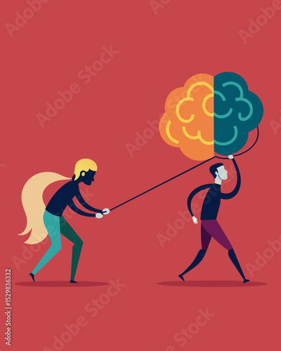 Mental tugofwar as the mind is pulled in opposite directions causing tension and confusion.. Vector illustration