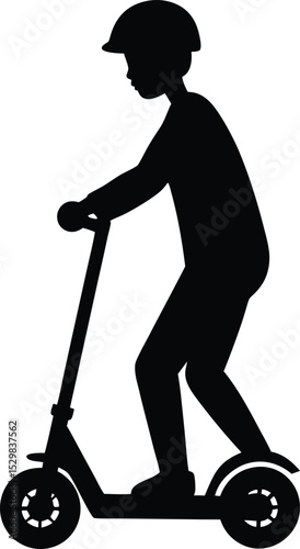 A boy riding scooter vector art illustration