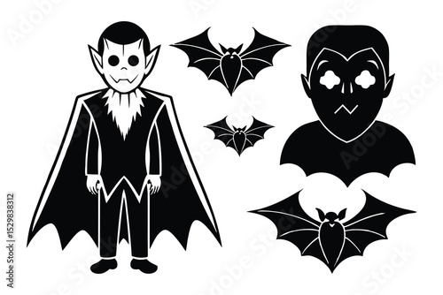 Halloween Vampire Silhouette Illustration A Spooky Mix of Creatures and Elements for Festive Designs and Creative Projects