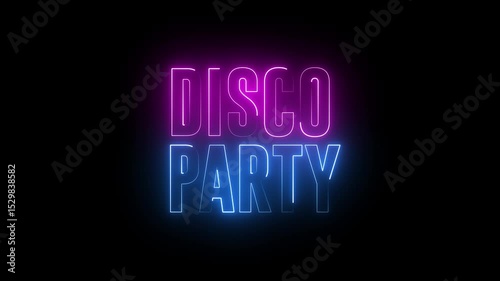 Disco party neon text animation, Disco party game, music text animation background on black background 4k video.