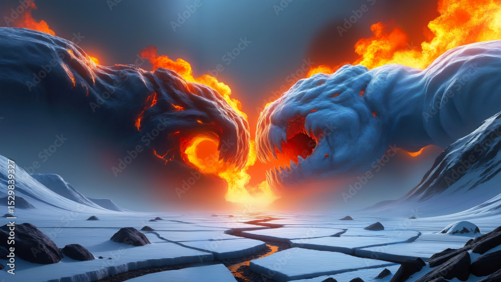 Fototapeta premium Fiery Battle of Ice and Fire Creatures