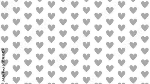 Grey spinning hearts on a white background. Animated background concept of love, likes.