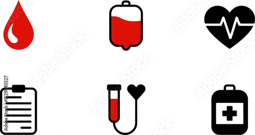 Blood donation icons vector illustration set healthcare and medical concept design elements collection editable stock vector illustration