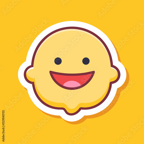Cute Yellow Baby Face Icon with Smiling Mouth and Dark Eyes