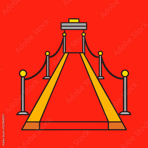 An illustration of a red carpet and stanchions on a red background