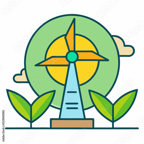 Whimsical Green Energy Wind Turbine Generating Clean Power in a Natural Setting