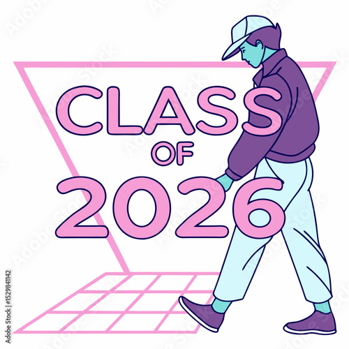 Class of 2026 graduate walking away retro style